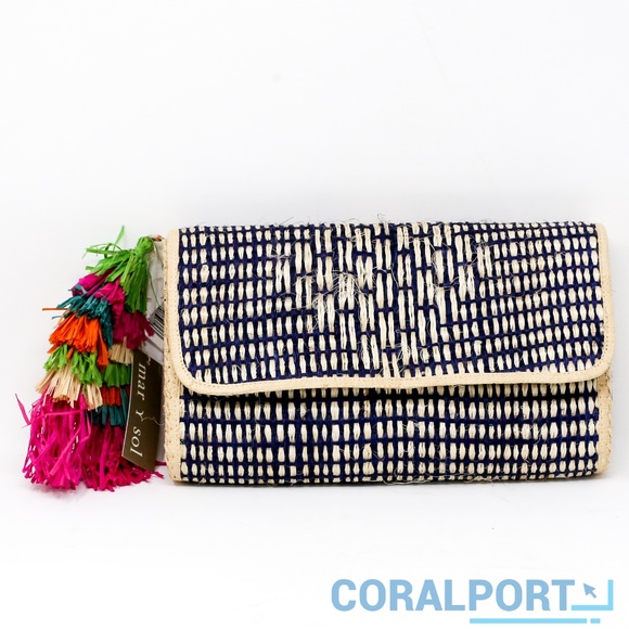 Mar Y Sol Dalia Raffia Clutch, Navy - Picture 2 of 6